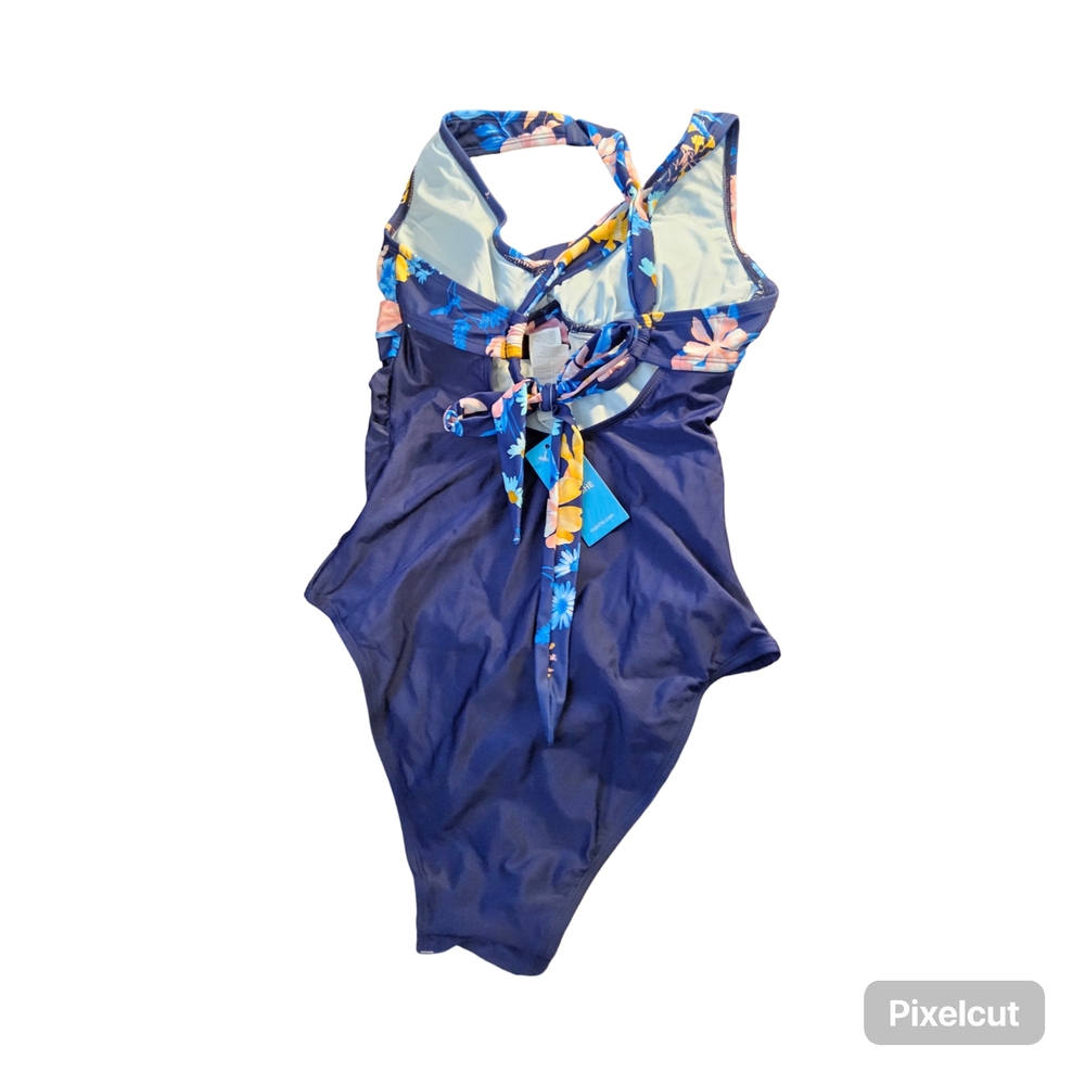 1 NWOT Size Small Cupshe Blue One Piece Swimsuit with Floral Patterns - Picture 5 of 8